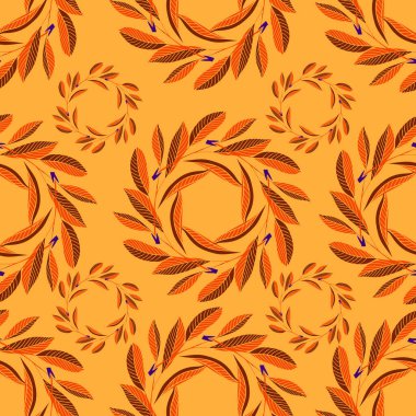 Mavi arka planda turuncu çiçekli kusursuz çiçek vektör deseni