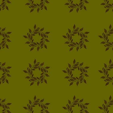 Yeşil ve bej çiçekli süs desenlerinin vektör çizimi