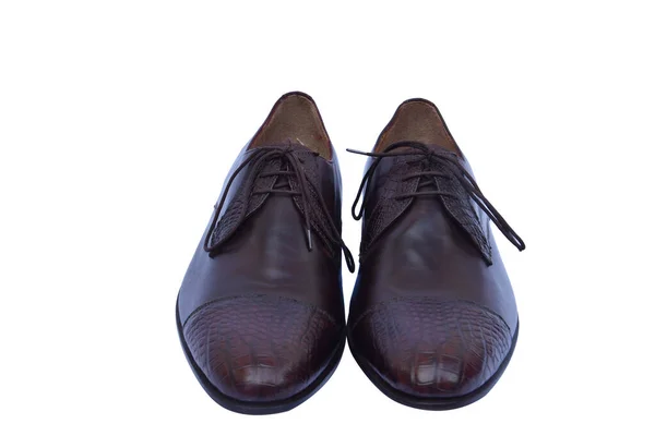 Sapatos Couro Masculino Close Isolado Branco — Fotografia de Stock