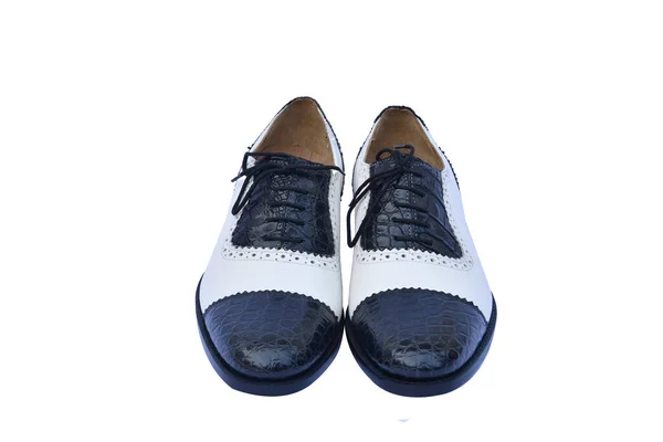Mannelijke Lederen Schoenen Close Geïsoleerd Wit — Stockfoto