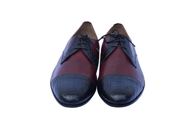 Mannelijke Lederen Schoenen Close Geïsoleerd Wit — Stockfoto