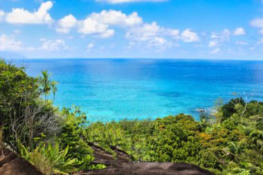 Mahe Adası, Seyşeller 'deki Anse Major sahilinin açıklarında berrak mavi sular.