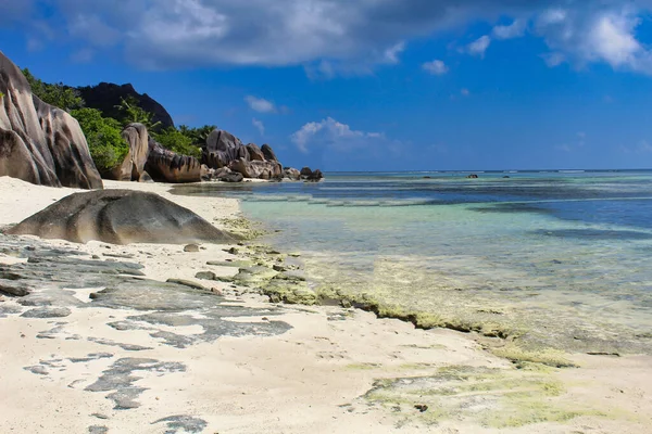 Las Hermosas Arenas Mundialmente Famosa Playa Anse Source Argent Digue — Foto de Stock