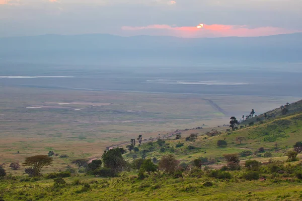 Amanecer Amanecer Amanecen Sobre Cráter Ngorongoro Tanzania —  Fotos de Stock