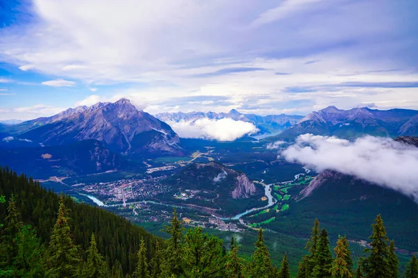 Vue Panoramique Banff Vallée Rivière Bow Depuis Sommet Mont Sulphur — Photo