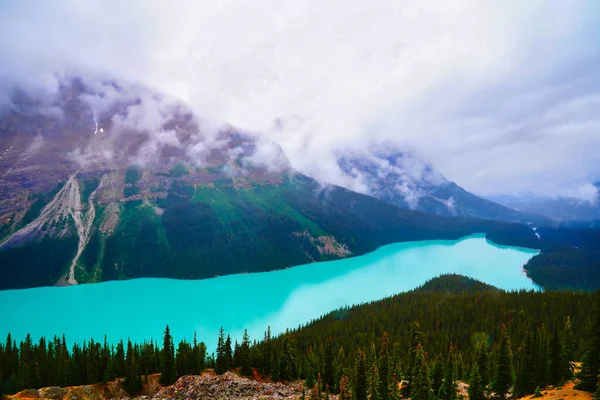 캐나다 산맥에 재스퍼 공원의 파크웨이 호수에 매혹적 청록색 — 스톡 사진