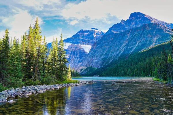 Cavell Lake Base Mount Edith Cavell Soft Fading Light Evening — Stock Photo, Image