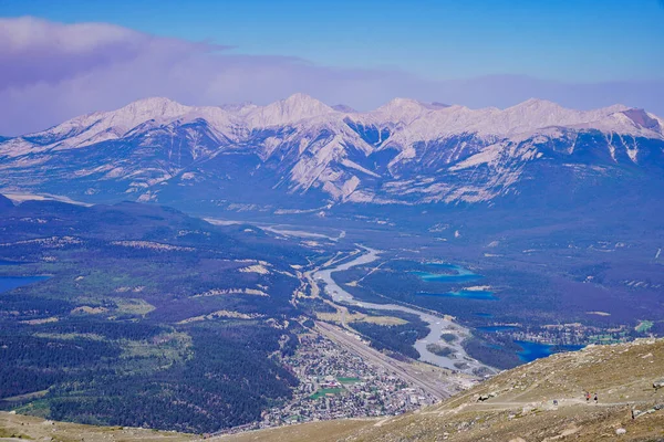 Jasper Kasabasının Etrafındaki Dağların Muhteşem Panoramik Manzarası Whistler Dağı Nın — Stok fotoğraf