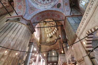 Osmanlı mimarisinin 17. yüzyılın başlarında İstanbul, Türkiye 'de inşa edilmiş bir başyapıtı olan Mavi Cami' nin kubbeli tavanlarının sanatsal resimleri ve dekoratif motifleri