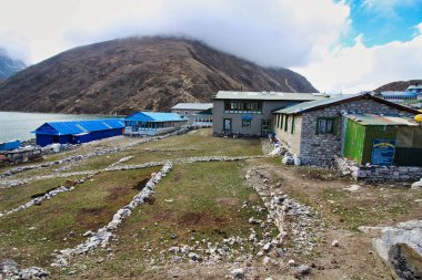Gokyo village Lodges and tea houses welcome trekkers in this remote part of Nepal clipart