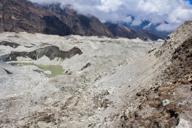 Nepal 'in en büyük buzulu olan Ngozumpa Buzulu, büyük taş, buz ve kil birikintileriyle Cho Oyu' dan akıyor ve Dudh Kosi 'nin 1500 km' den fazla mesafedeki Bengal Körfezi 'ne uzanan akarsuları.