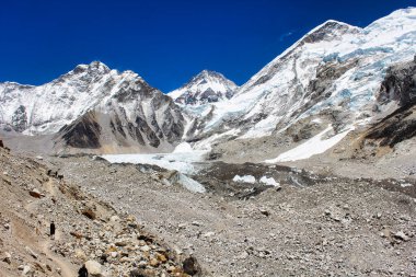 Changtse, Everest West Shoulder ve Nepal 'deki Everest ana kampından Lho La ile Khumbu buzulunun manzarası