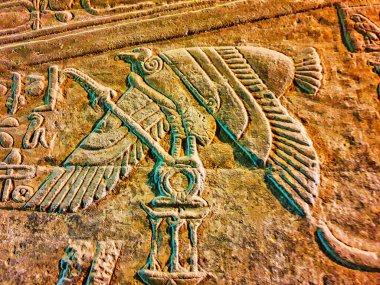 Stylized bas relief of vulture goddess Nekhbet on the walls in the Temple of Hathor at Dendera completed in the Ptolemaic era around 50 BC between Luxor and Abydos towns,Egypt clipart