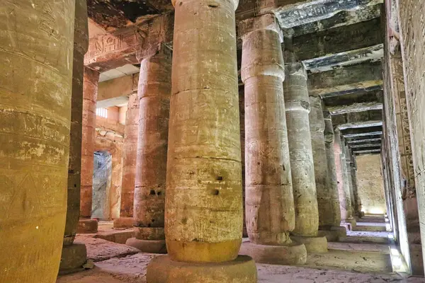 stock image Atmospheric Inner hypostyle gallery leading to the seven chambers in the Temple of Seti built in 13th century BC by the Pharoah Seti I near Abydos,Egypt
