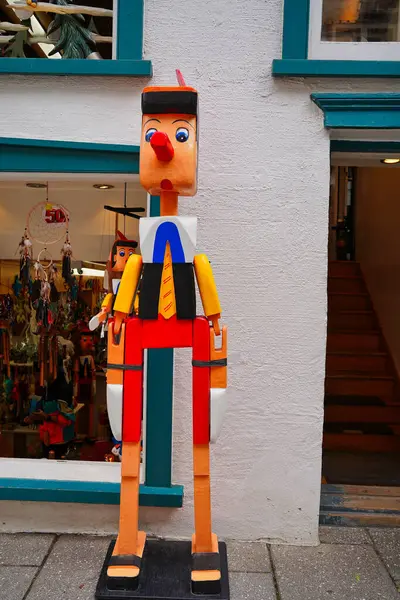 stock image A quirky shop display featuring the cartoon character Pinocchio outside one of the stores in the Petit Champlain shopping district in Quebec city, the capital of Quebec province,Canada