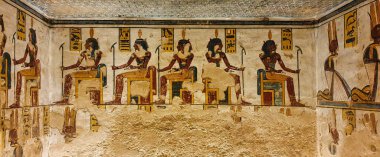 Nil seli ve hasat-Hapy, Neperret ve Renenutet 'in Krallar Vadisi, Luxor, Mısır' daki 3. Ramesses, KV11 mezarında oturan kişileştirilmesini gösteren duvar temizleyicisi.