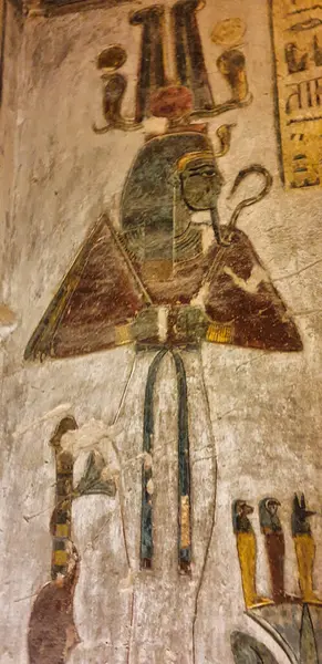 stock image Wall relief of  Osiris with the crook and flail in the right wall of the well chamber in the Tomb of Ramesses III,KV11, in the Valley of Kings,Luxor,Egypt