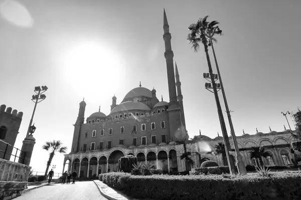 stock image Black and White view of the magnificent Muhammed Ali mosque,built in Ottoman style and commissioned by Muhammad Ali Pasha in 1848 at the Citadel of Saladin in Islamic Cairo,Egypt