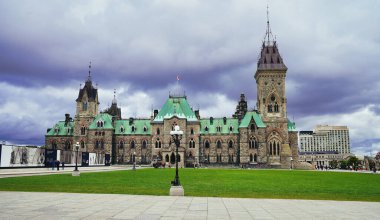 View of the East Block and grounds of Ottawa's historic Parliament Buildings,built in Gothic revival style, completed in 1886 in downtown Ottawa,Ontario,Canada clipart