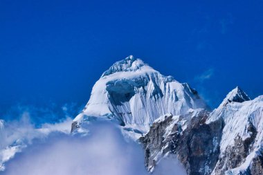 View of the summit,massive seracs and east face of Kangtega,6783 m seen at late evening from the Mera Peak High camp,5900 m,Mera Peak expedition,Himalayas,Nepal clipart