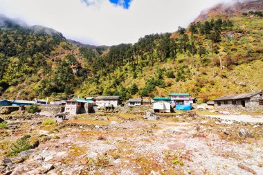 Güzel Kothe köyü, 3560 metre, Mera Tepesi 'ndeki 6461 metre yüksekliğindeki Mera Tepesi' ne tırmananlar için çay evleri ve pansiyonlar, Makalu Barun Milli Parkı, Nepal