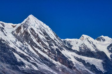 Zatrwa La Pass 'tan görülebilen güzel Himalaya tepeleri, 4610 metre, Khatang manzarası, 6790 metre, Panaltopa, Tengi Ragi Tau, Lukla vadisi üzerinde, Mera Tepesi ana kampı, 6476 metre yüksekliğindeki Nepal zirvesi.