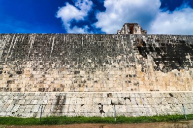 View of the West Wall with the Stone Ring through which goals were scored by players at the Great Ball Court of Chichen Itza in the Great Mayan complex of Chichen Itza,10th cent Ad,Yucatan,Mexico clipart