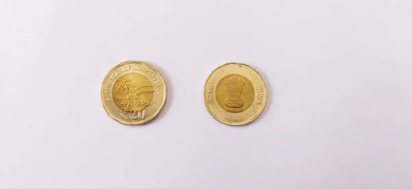 印度20卢比硬币正面和背面视图 — 图库照片