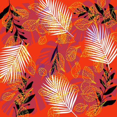 Renkli bitkilerle tropikal tarzda kusursuz bir desen. Güzel bahçe manzarası çizimi