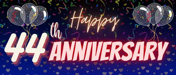 44Th Forty Four Anniversary Background Neon Calligraphy Text Number Confetti — Stock Photo, Image