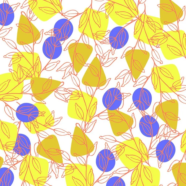 Linda Amarelo Azul Floral Folha Padrão Ilustração — Fotografia de Stock