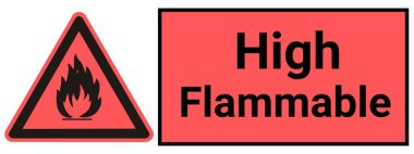 High flammable warning sign on red background. Industrial Decals Horizontal Vinyl Stickers. Highly Flammable Red Sign Safety clipart