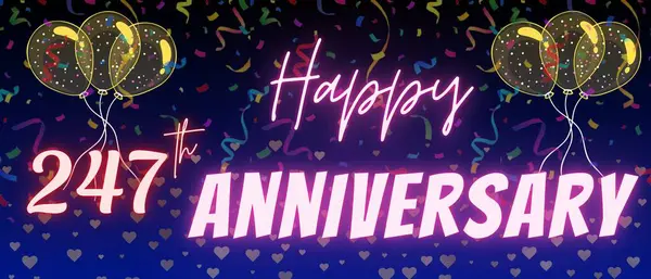 247. yıl dönümü yazı ve numarası. Konfeti ve balon zarif mavi gradyan arkaplanda izole edilmiş, ışıltı, tebrik kartı tasarımı, baskı. 247. Yıl dönümü