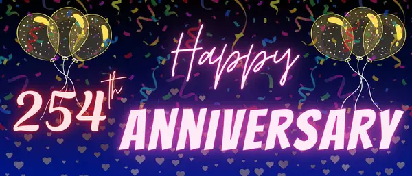 254. yıl dönümü yazı ve numarası. Konfeti ve balon zarif mavi gradyan arkaplanda izole edilmiş, ışıltı, tebrik kartı tasarımı, baskı. İki yüz elli dördüncü yıldönümü.