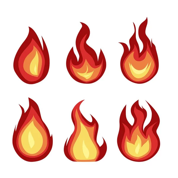 Foc Set Icon Design Plat Ilustrație Vector Roșu Izolat Fundal — Vector de stoc