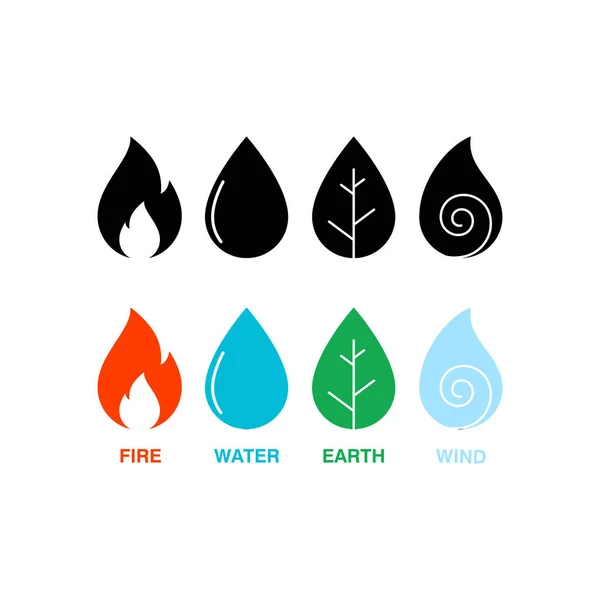 Símbolos Cuatro Elementos Fuego Aire Agua Tierra Icono Círculo Silueta — Vector de stock