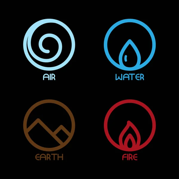 stock vector Four Elements (Fire, Air, Water, Earth) Symbols. Circle icon outline illustration vector isolated on black background