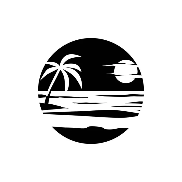 Plaj Logosu Siyah Beyaz Siluet Düz Tasarım — Stok Vektör