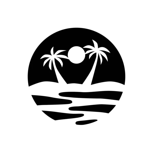 Logotipo Praia Silhueta Branca Preta Design Plano —  Vetores de Stock