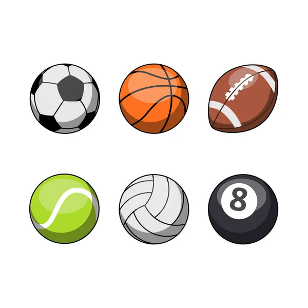 ボールベクトルイラストフラットデザインのセット サッカーバスケットボールサッカー野球バレーボールビリヤード — ストックベクタ