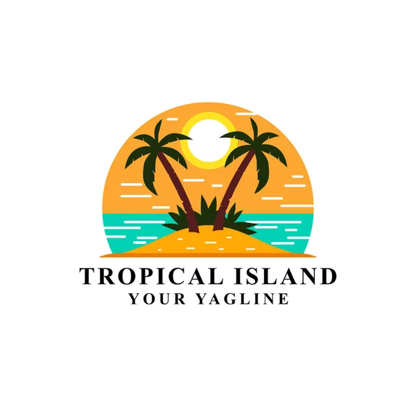 Tropikal ada logosu üzerinde yaz, düz sanat tarzı tasarım izole edilmiş beyaz zemin