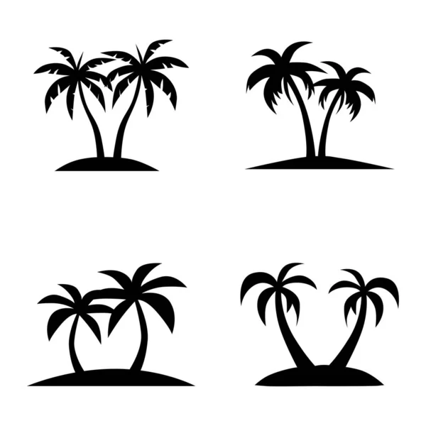 海岛的棕榈树标志 黄昏时在海滩上设计两棵棕榈树 平面艺术风格设计孤立的白色背景 — 图库矢量图片