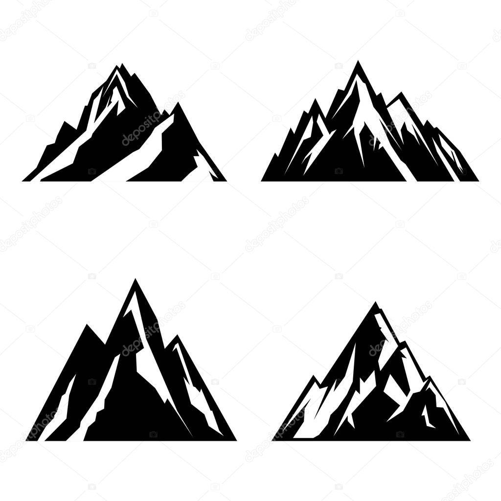 Mountains logo set vector black and white silhouette flat design illustration