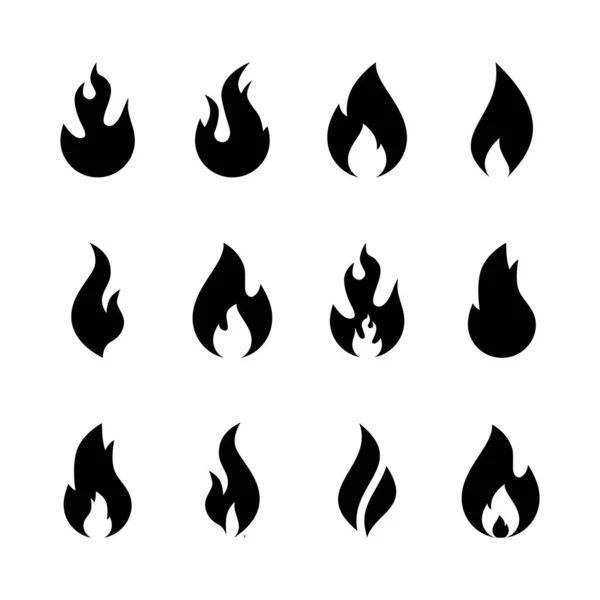 Foc Set Icon Design Plat Vector Ilustrație Negru Izolat Fundal — Vector de stoc