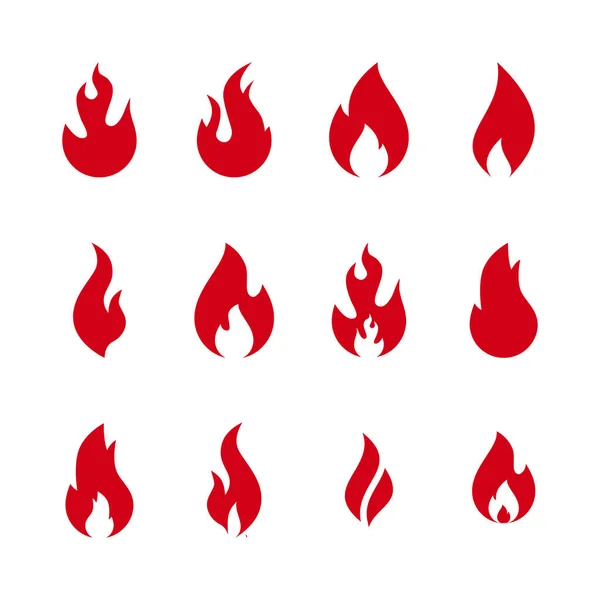 Foc Set Icon Design Plat Vector Ilustrație Roșu Izolat Fundal — Vector de stoc