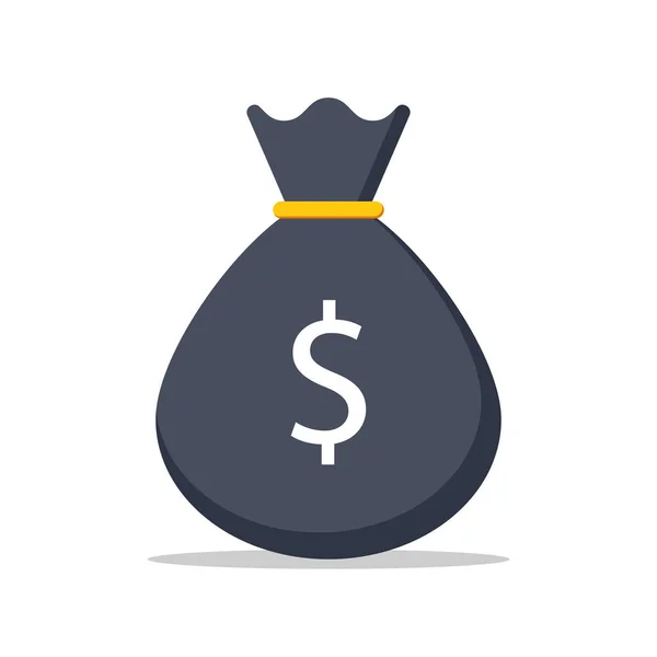 Para çantası simgesi ve dolar işareti. Para çantası düz tasarım. Hisse vektör çizimi beyaz arkaplanda izole edildi