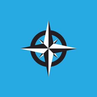 Mavi arkaplanda pusula simgesi vektörü izole edildi