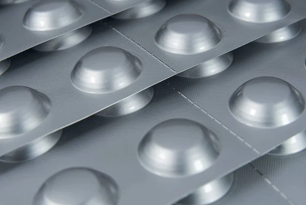 Tabletki Aluminiowych Blistrach Leki Opieka Zdrowotna Koncep Farmaceutyczny — Zdjęcie stockowe