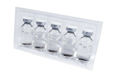 Medical glass flasks with medicine for injection. Medicines and healthcare clipart