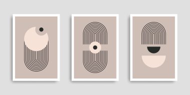Geometrik şekilli soyut çağdaş posterler. Kapak koleksiyonu. Modern boho minimalist sanat. Vektör çizimi. Baskı posteri, kapak, duvar kağıdı için tasarım. Stok